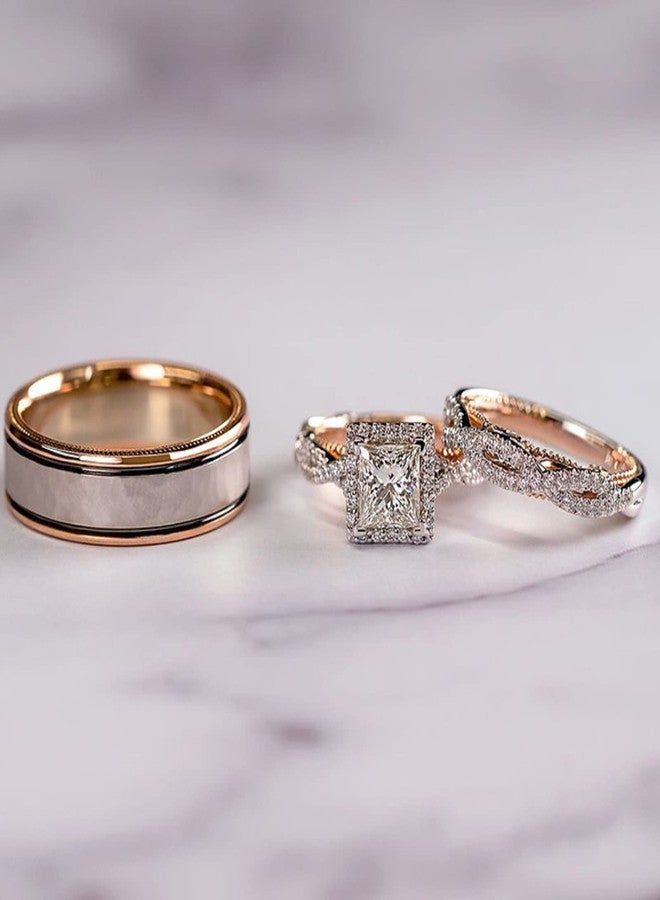 Vsoruln Engagement rings for couples set,3 pc His and Her Wedding Ring Set, Hypoallergenic Rose Gold Ring Set, Cubic Zirconia Bride Promise Rings Set,size 6-10 (10), Size 10, Copper,Gold,Rose,Zirconia - Image 2