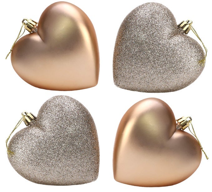 4100MM HEART SHAPED BAUBLES MATTE GLITTER DESIGN CHRISTMAS DECORATION CHAMPAGNE