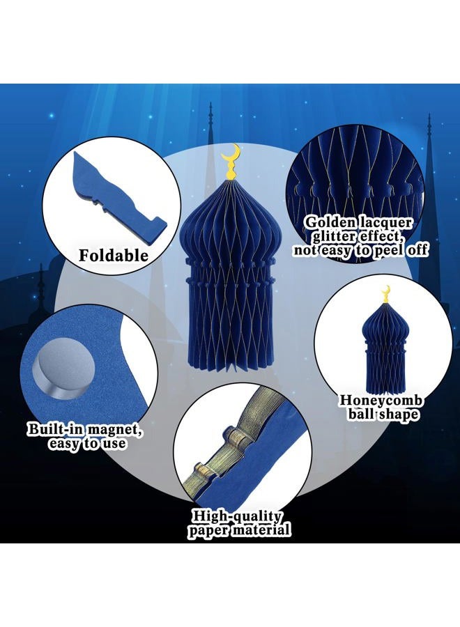 MotiMind 5 PCS Ramadan Party Decorations Ramadan 3D Honeycomb Centerpiece Eid Mubarak Centerpieces Islamic Table Decoration for Home Office Party Supplies (Blue) - Image 4