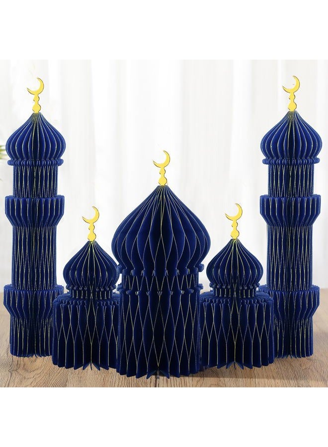 MotiMind 5 PCS Ramadan Party Decorations Ramadan 3D Honeycomb Centerpiece Eid Mubarak Centerpieces Islamic Table Decoration for Home Office Party Supplies (Blue) - Image 1