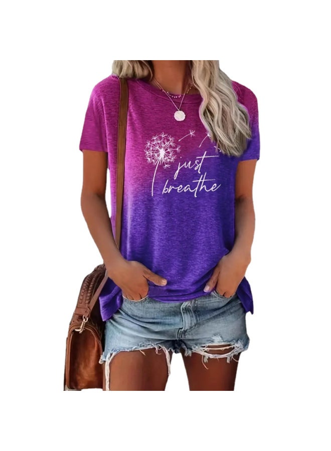 Song Feng Ya Spring And Summer European And American W En's New Dandelion Letter Printed Short-sleeved T-shirt Top  - Image 2