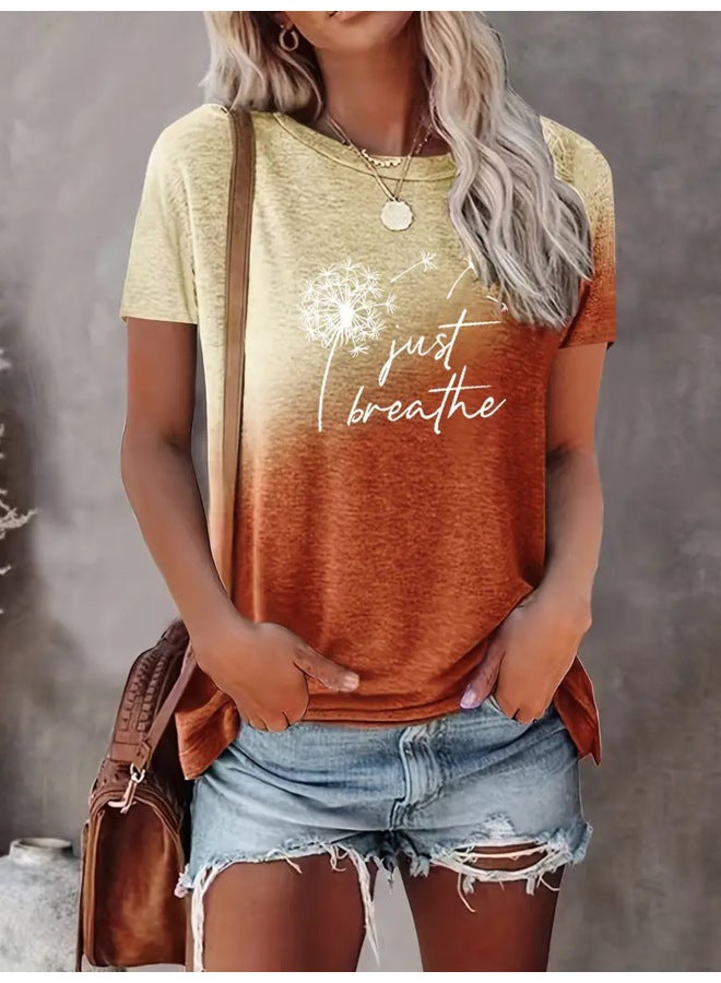 Song Feng Ya Spring And Summer European And American W En's New Dandelion Letter Printed Short-sleeved T-shirt Top  - Image 1