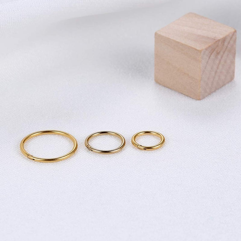 Lantine Gold Hinged 20g Cartilage Earring Hoop Nose Rings 6mm 8mm 10mm Set Clicker Triple Double Forward Helix Hoops Earrings(3Pcs a Set) - Image 5