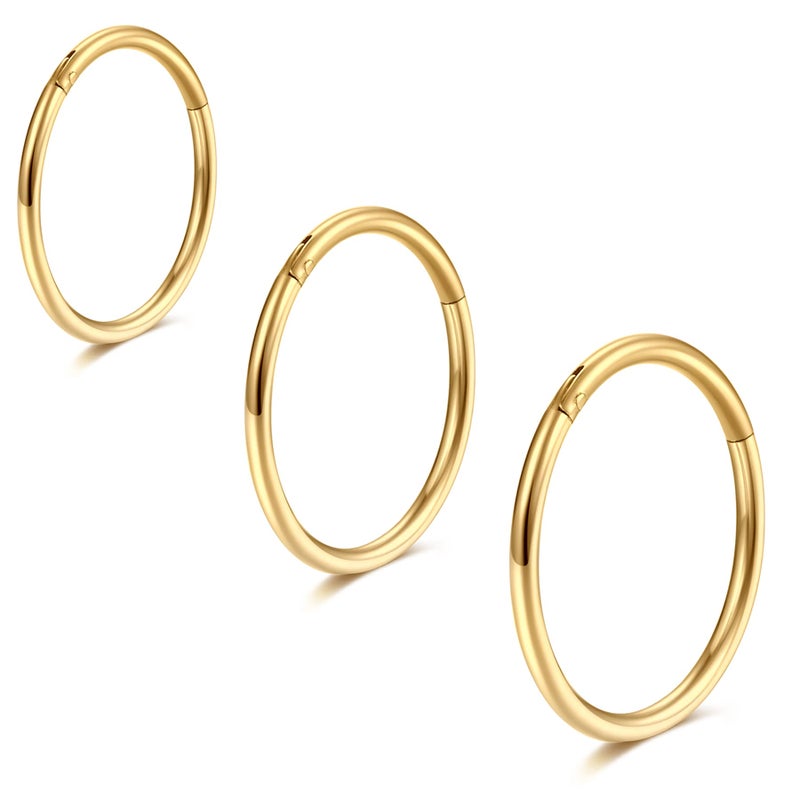 Lantine Gold Hinged 20g Cartilage Earring Hoop Nose Rings 6mm 8mm 10mm Set Clicker Triple Double Forward Helix Hoops Earrings(3Pcs a Set) - Image 1