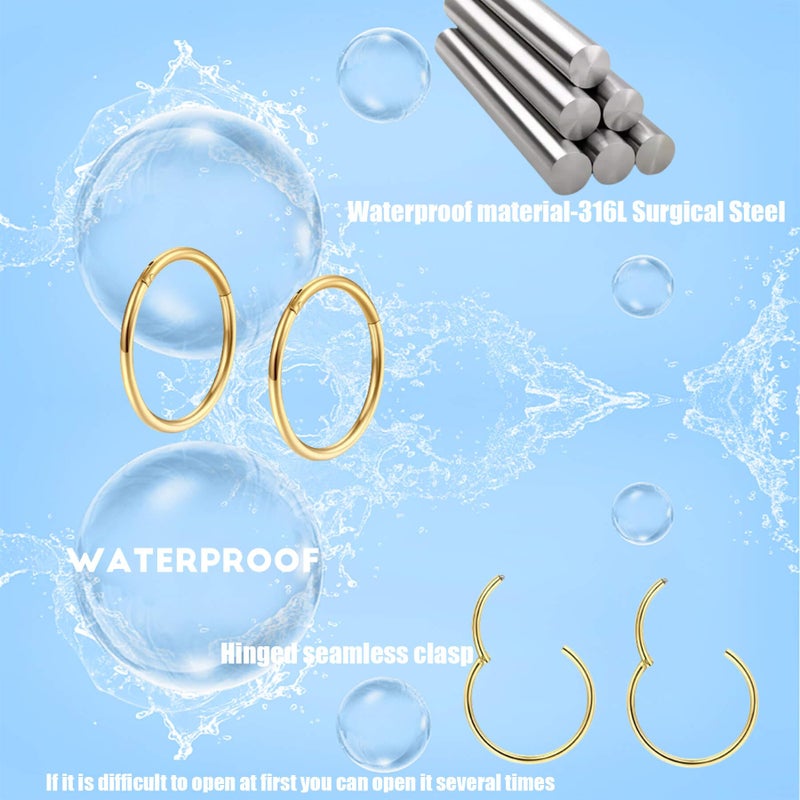 Lantine Gold Hinged 20g Cartilage Earring Hoop Nose Rings 6mm 8mm 10mm Set Clicker Triple Double Forward Helix Hoops Earrings(3Pcs a Set) - Image 4