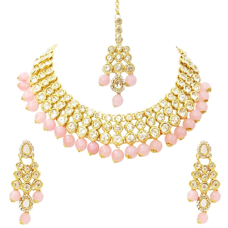 CHRISHAN Store gold plated designer stone pearl necklace set for women and girls. - Image 1