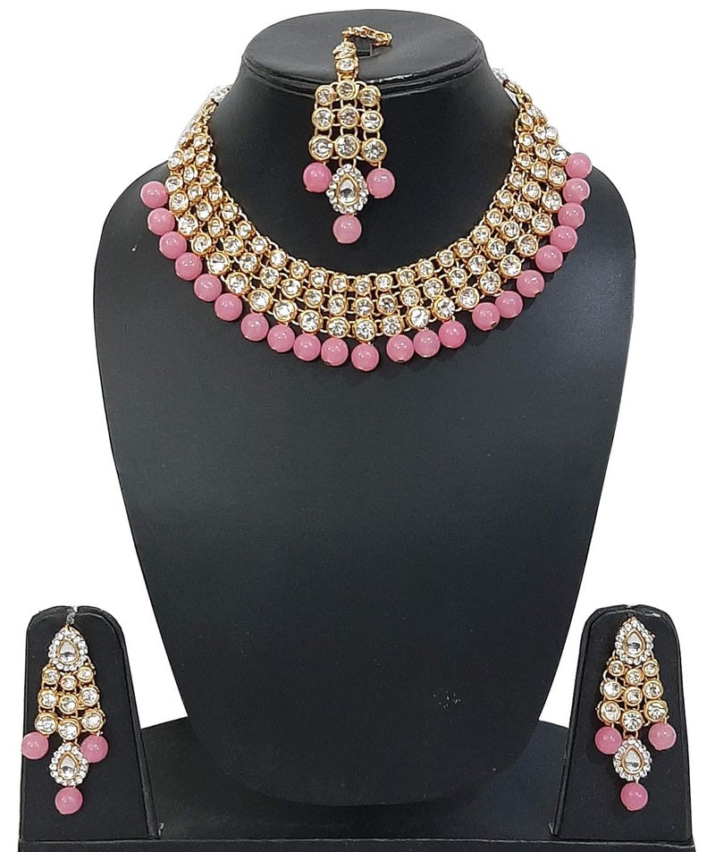 CHRISHAN Store gold plated designer stone pearl necklace set for women and girls. - Image 2