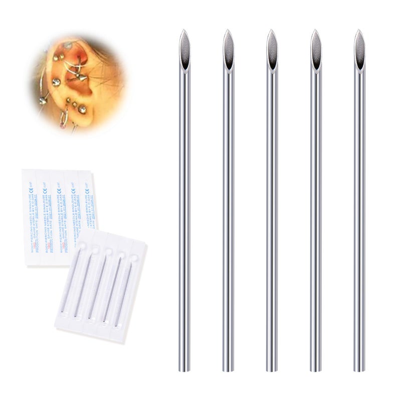إبر ثقب الجسم 16G 10 قطع DJCIW معقمة وقابلة للتخلص منها من الفولاذ المقاوم للصدأ لثقب الأذن والأنف والسرة والحلمة والشفتين حادة للغاية