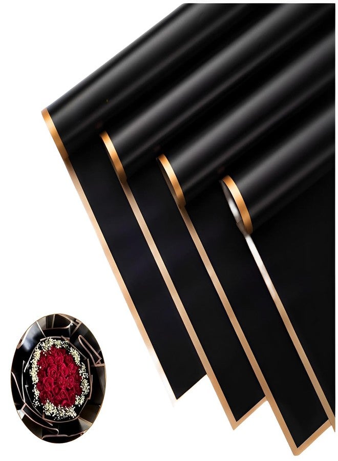 OPHRBU 20Sheets Colors Gold Edge Flower Wrapping Paper，Waterproof Florist Floral Packaging Florist Bouquet Supplies,DIY Crafts,Gift Packaging or Gift Box Packaging for Wedding (Black) - Image 1