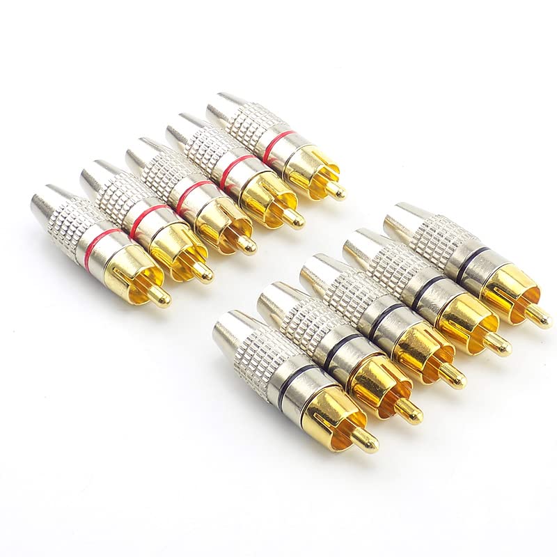 fdealz® [ 10 Pieces ] DIY RCA Male Soldering Jack Plug Adapter, Gold Plated RCA Plug for Soldering Connector -for Audio Cable Video CCTV IP Camera Coaxial Cable (10 Pcs RCA Male Gold Plated Connector) - Image 1