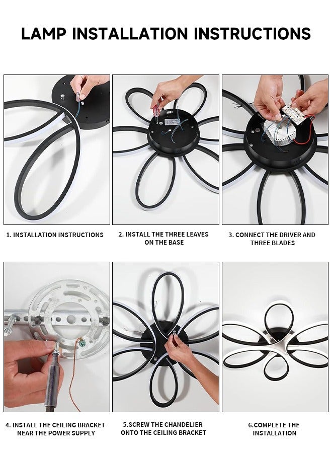 Simple and modern ceiling lamp with LED black flowers for living room, bedroom and dining room. - Image 5