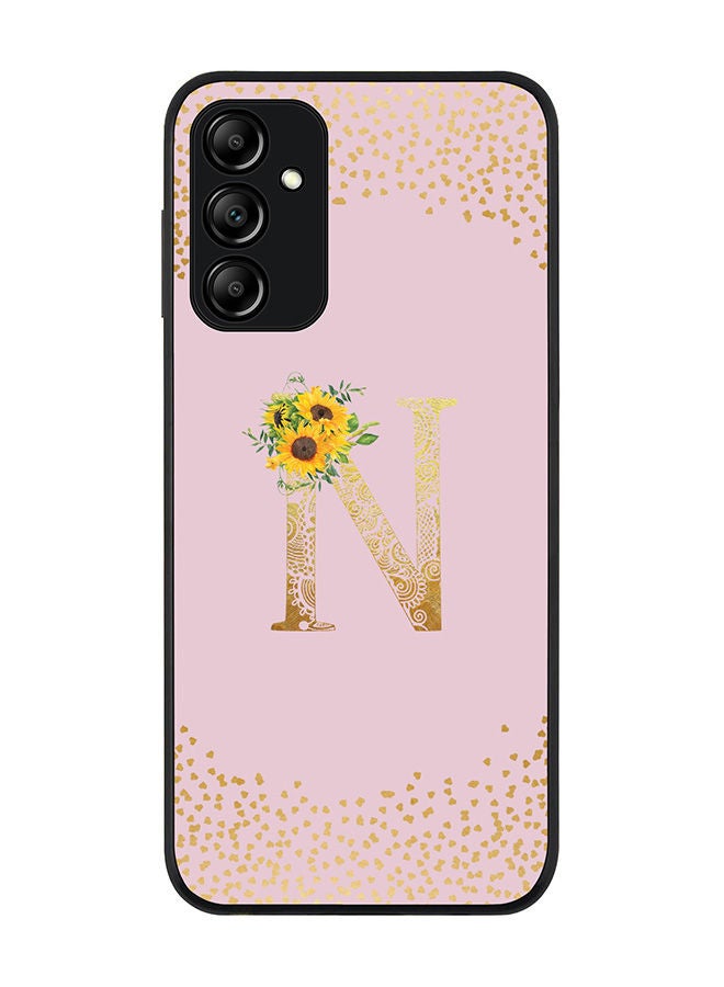 Stylizedd Rugged Black edge case for Samsung Galaxy A14 4G/5G Slim fit Soft Case Flexible Rubber Edges Anti Drop TPU Gel Thin Cover - Custom Monogram Initial Letter Floral Pattern Alphabet - N (Pink) - Image 1