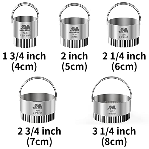 M JINGMEI Ripple Biscuit Cutter Set 1.75inch 2inch 2.25inch 2.75inch 3.25inch, Stainless Steel Round Biscuit Cutters with Handle, Wave Cookies Cutter with Fluted Edge, Professional Baking Dough Tools - Image 2