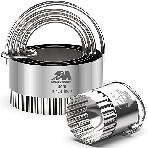M JINGMEI Ripple Biscuit Cutter Set 1.75inch 2inch 2.25inch 2.75inch 3.25inch, Stainless Steel Round Biscuit Cutters with Handle, Wave Cookies Cutter with Fluted Edge, Professional Baking Dough Tools - Image 1