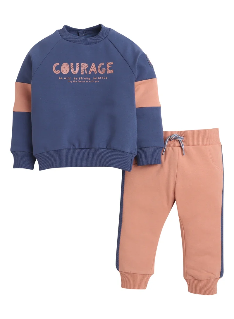 Dirkje Boys Courage Fleece Tracksuit – Navy & Orange 2-Piece Set