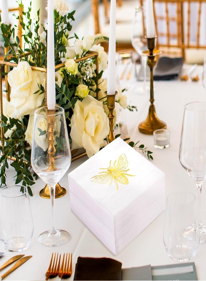 WRAPAHOLIC 50Pcs Bee Wedding Napkins - 3-Ply Gold Foil Bee Disposable Paper Luncheon Napkin for Engagement Wedding Party Supplies Tableware - 6.5 x 6.5 In - Image 5