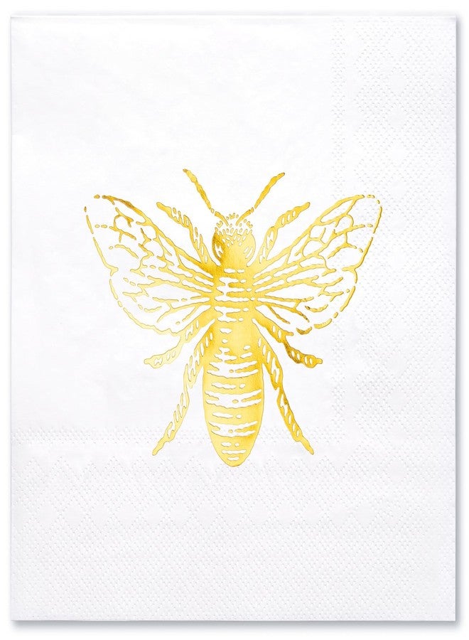WRAPAHOLIC 50Pcs Bee Wedding Napkins - 3-Ply Gold Foil Bee Disposable Paper Luncheon Napkin for Engagement Wedding Party Supplies Tableware - 6.5 x 6.5 In - Image 1