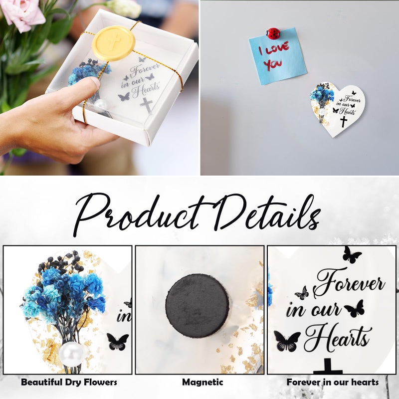 Tellegloww 24 Sets Funeral Favors for Guests, Heart Shaped Fridge Magnets with Dried Flowers and Tag, Celebration of Life Favors, Funeral Memorial Service Keepsake Gift Set - Image 3