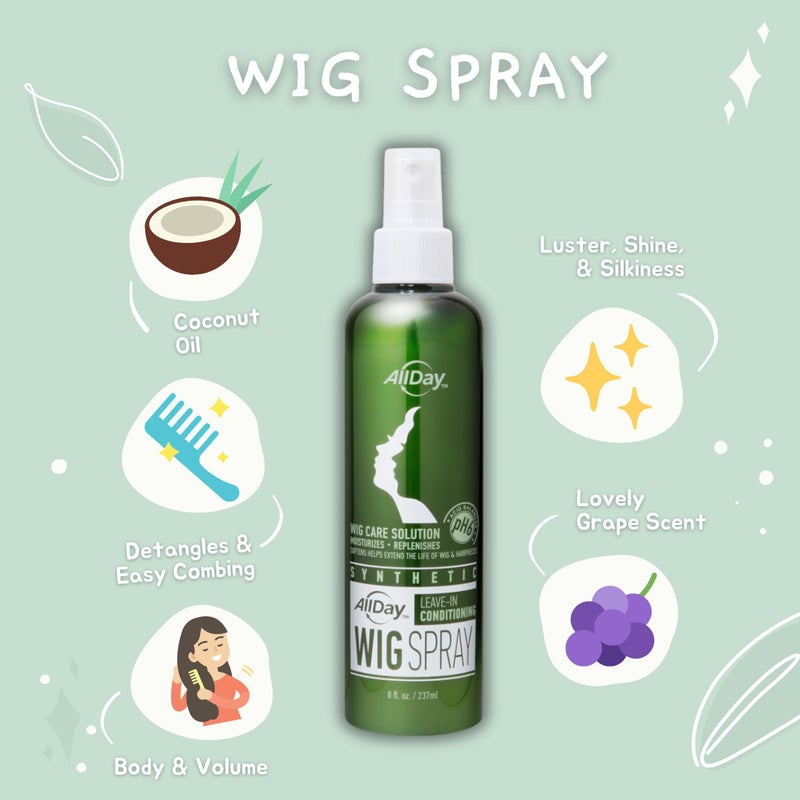 AllDay Locks Synthetic Wig Spray (8 oz) | Revitalizing & Refreshing Leave-In Conditioner | Smoothens, Detangles & Nourishes | Cleanses, Softens and Revitalizes Synthetic Hair | 8 oz - Image 4