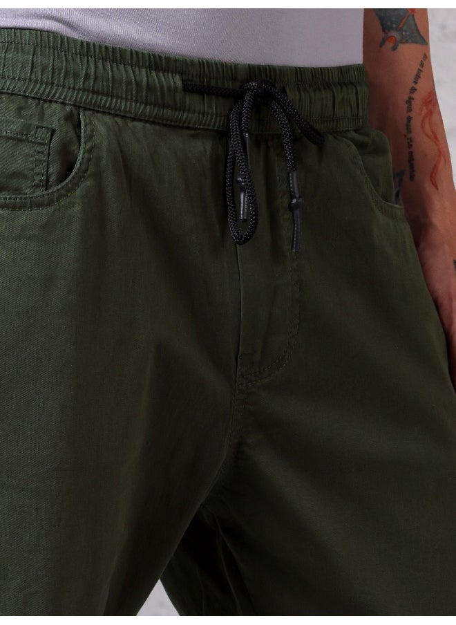 Beyoung - Solid Army Green Regular Fit Cargo Pant for men - Image 1