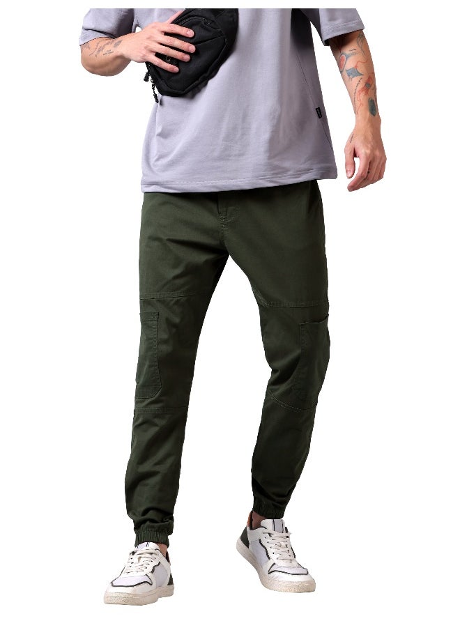 Beyoung - Solid Army Green Regular Fit Cargo Pant for men - Image 1