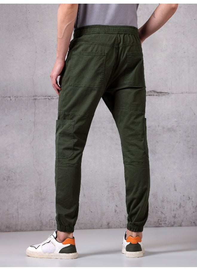 Beyoung - Solid Army Green Regular Fit Cargo Pant for men - Image 1