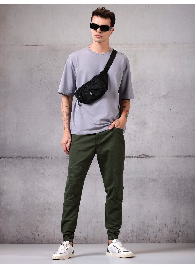 Beyoung - Solid Army Green Regular Fit Cargo Pant for men - Image 1