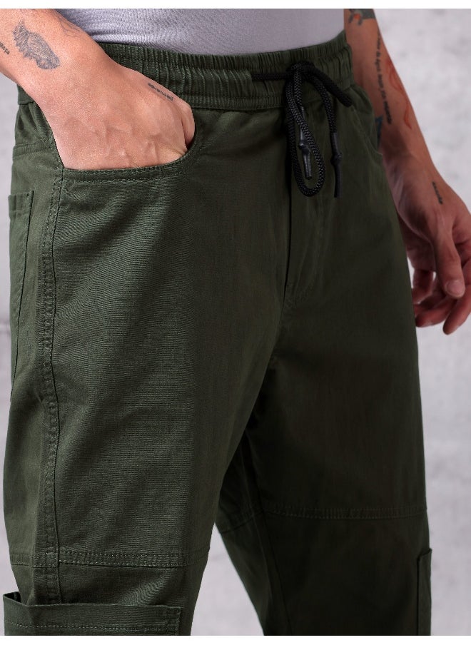 Beyoung - Solid Army Green Regular Fit Cargo Pant for men - Image 1