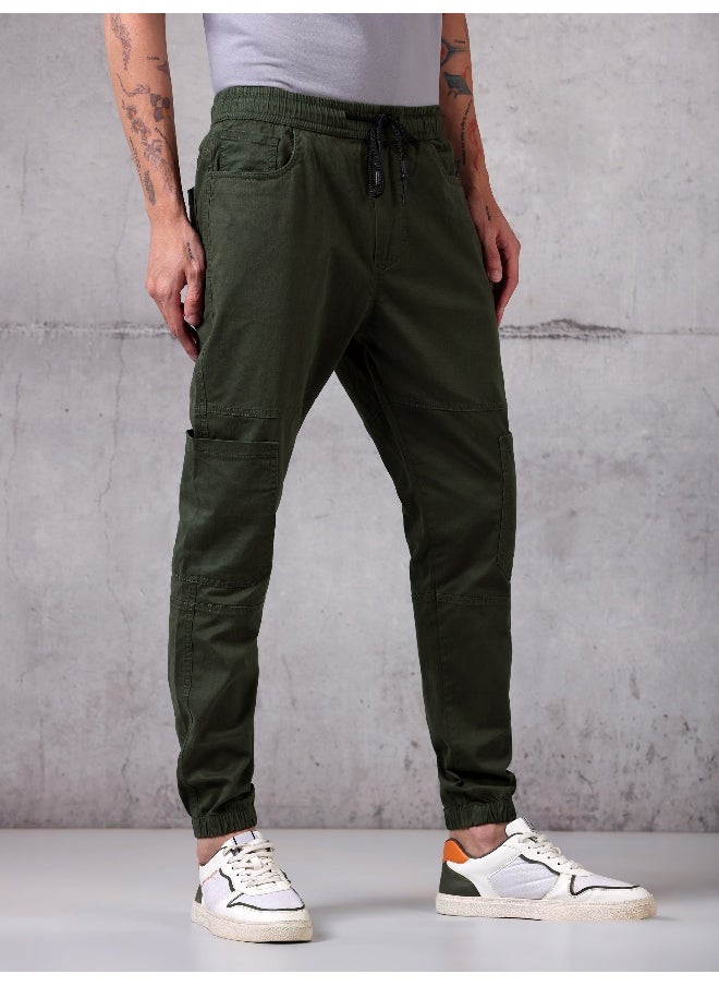Beyoung - Solid Army Green Regular Fit Cargo Pant for men - Image 1