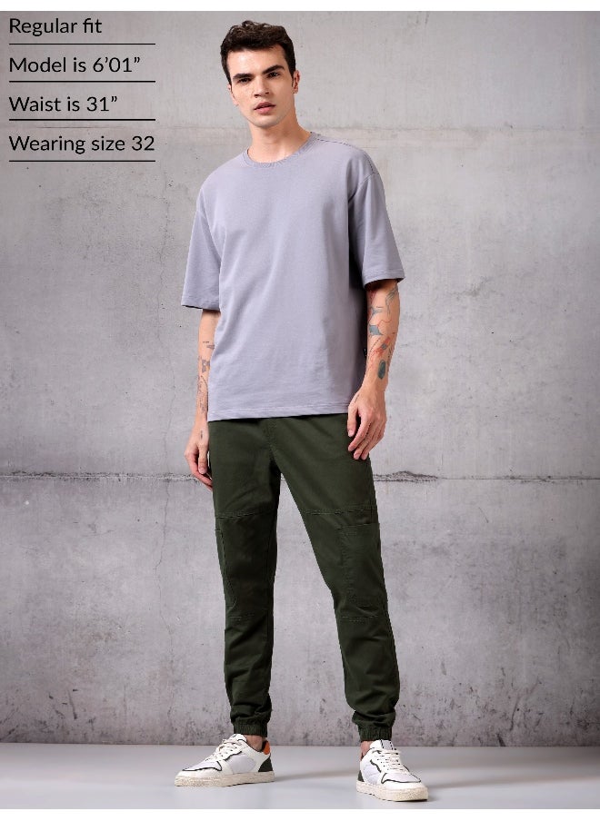Beyoung - Solid Army Green Regular Fit Cargo Pant for men - Image 1