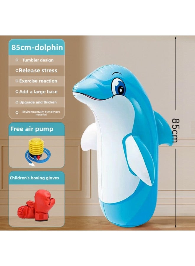 Sandbag Tumbler Decompression Sandbag Adult Home Boxing Training Equipment Kidsren's Fitness Inflatable Boxing Column Cool-Color:[upgraded Thickened Version + Gloves] Blue Dolphin ★ Comes With Air Pump + Repair Patch  - Image 1