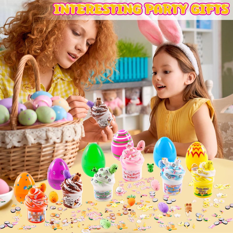 Funewest Slime Easter Eggs for Kids, 6 Pack Prefilled Easter Basket Stuffers with Butter Slime, Plastic Eggs Toys Inside Gifts for Teens Girls Boys - Image 3