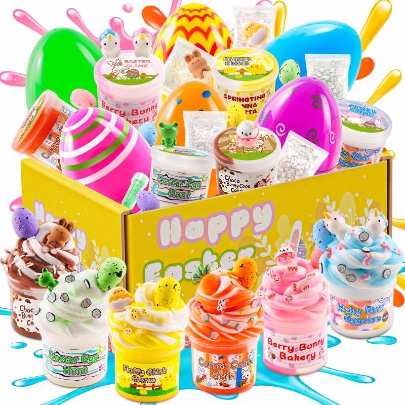 Funewest Slime Easter Eggs for Kids, 6 Pack Prefilled Easter Basket Stuffers with Butter Slime, Plastic Eggs Toys Inside Gifts for Teens Girls Boys - Image 1