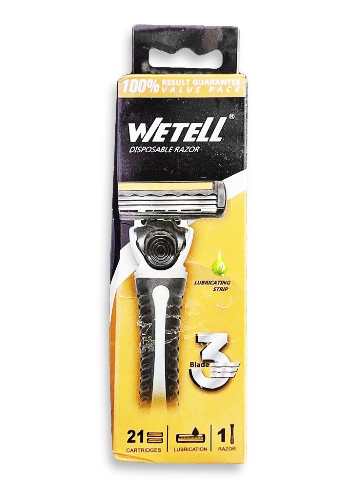 وي تيل مجموعة ماكينة حلاقة رجالية للاستخدام مرة واحدة - مقبض ماكينة حلاقة واحد + 21 خرطوشة إعادة تعبئة مع 3 شفرات دقيقة وشريط تشحيم بالصبار لحلاقة ناعمة ومريحة - Image 1