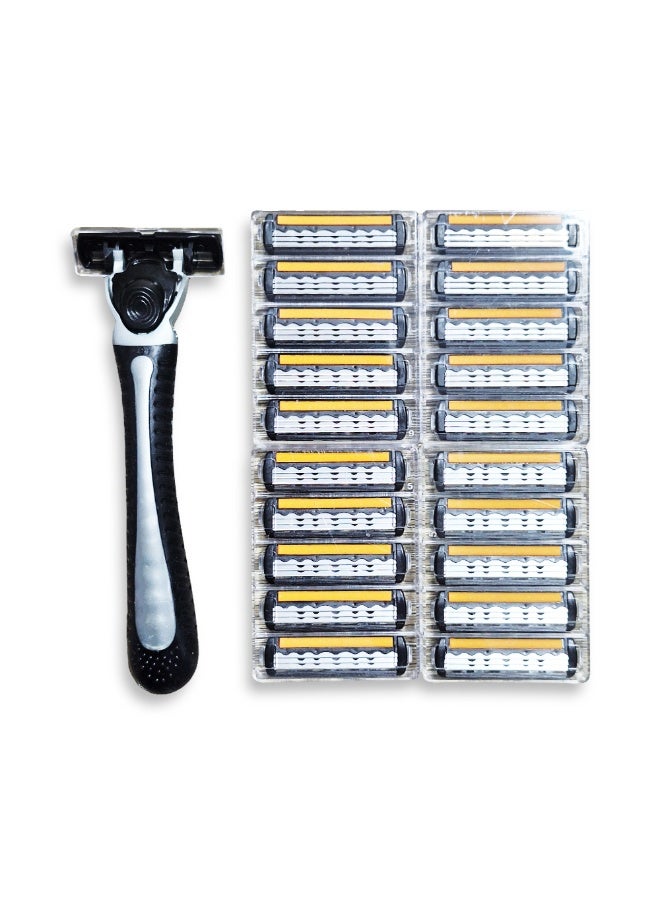 وي تيل مجموعة ماكينة حلاقة رجالية للاستخدام مرة واحدة - مقبض ماكينة حلاقة واحد + 21 خرطوشة إعادة تعبئة مع 3 شفرات دقيقة وشريط تشحيم بالصبار لحلاقة ناعمة ومريحة - Image 3
