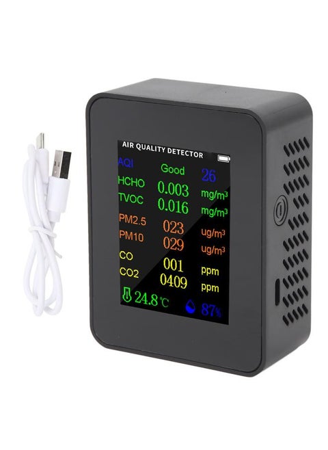 Air Quality Monitor Carbon Dioxide Detector Accurate Tester for CO CO2 PM2.5 TVOC HCHO Temperature Humidity Alarm Mode Black