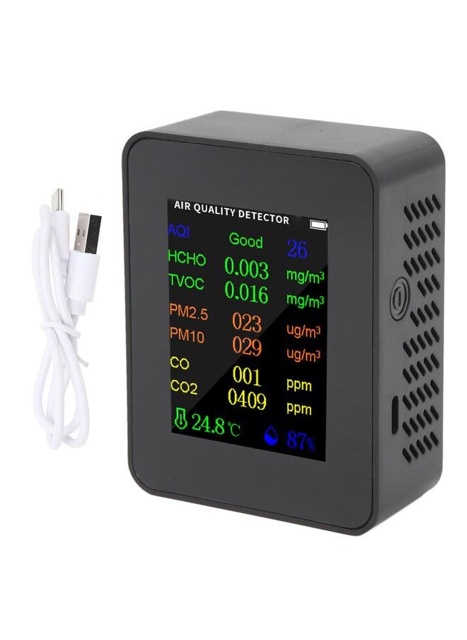 Thoraya Air Quality Monitor Carbon Dioxide Detector Accurate Tester for CO CO2 PM2.5 TVOC HCHO Temperature Humidity Alarm Mode Black  - Image 1