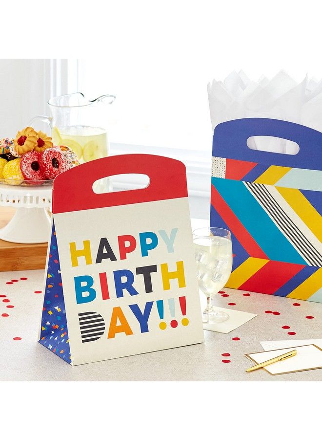 Hallmark Large Self Sealing Gift Bags With Handles (4 Bags 2 Designs: Colorful Geometric Happy Birthday") For Kids Adults Celebrations - Image 3