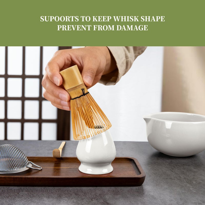 YIBO Matcha Whisk Set White, Matcha Set Kit Includes Ceramic Matcha Bowl, Bamboo Whisk, Scoop, Measuring Spoon & Cup, Chasen Holder, Sifter Tool - Image 5