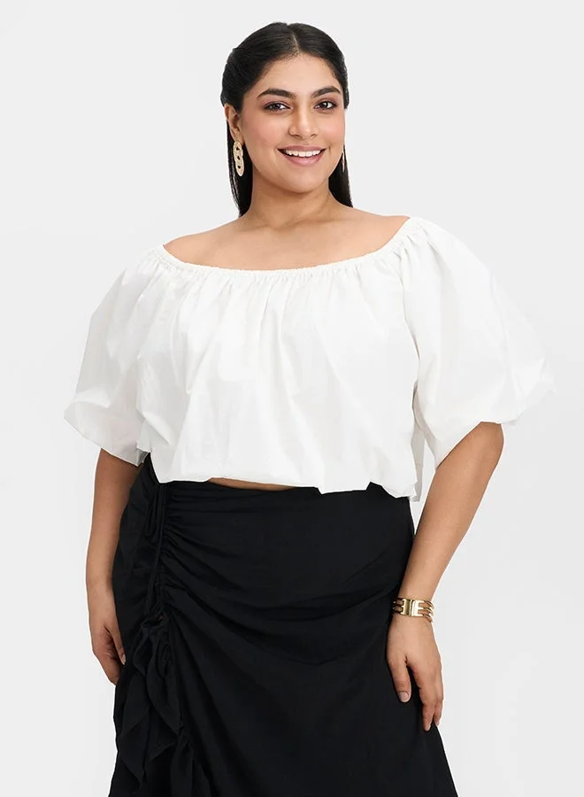 Virgio VIRGIO 100% Cotton Off-Shoulder Bubble Crop Top