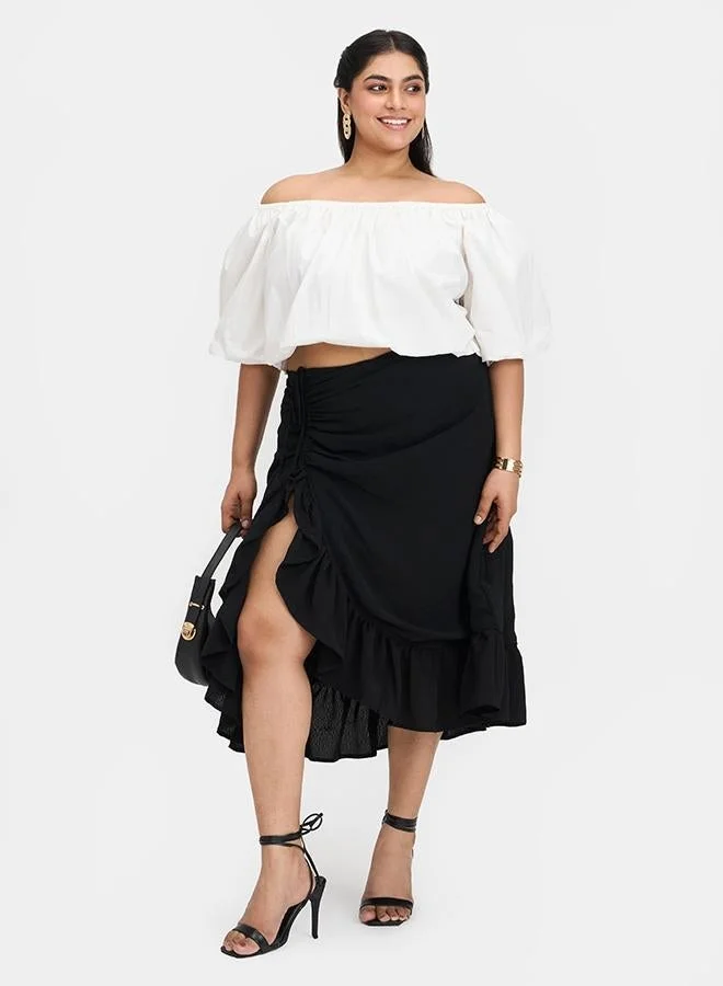 Virgio VIRGIO 100% Cotton Off-Shoulder Bubble Crop Top