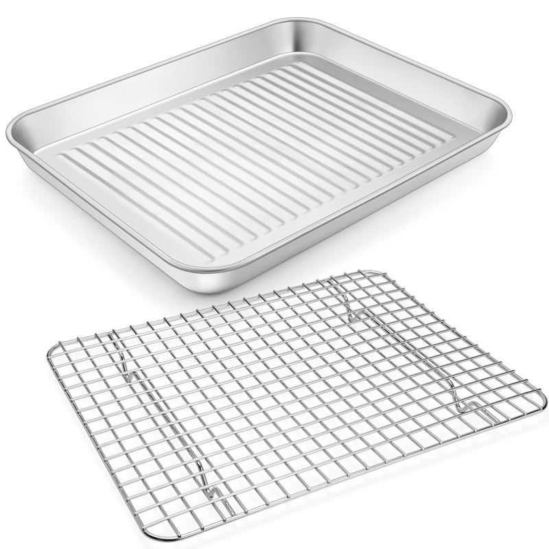 PP CHEF Baking Oven Pan with Wire Rack Stainless Steel Baking Oven Sheet Tray Bacon Pan and Cooling Rack for Cooking Roasting Cookie Dishwasher Safe  Easy Clean 125 x 97 x 1 Inch