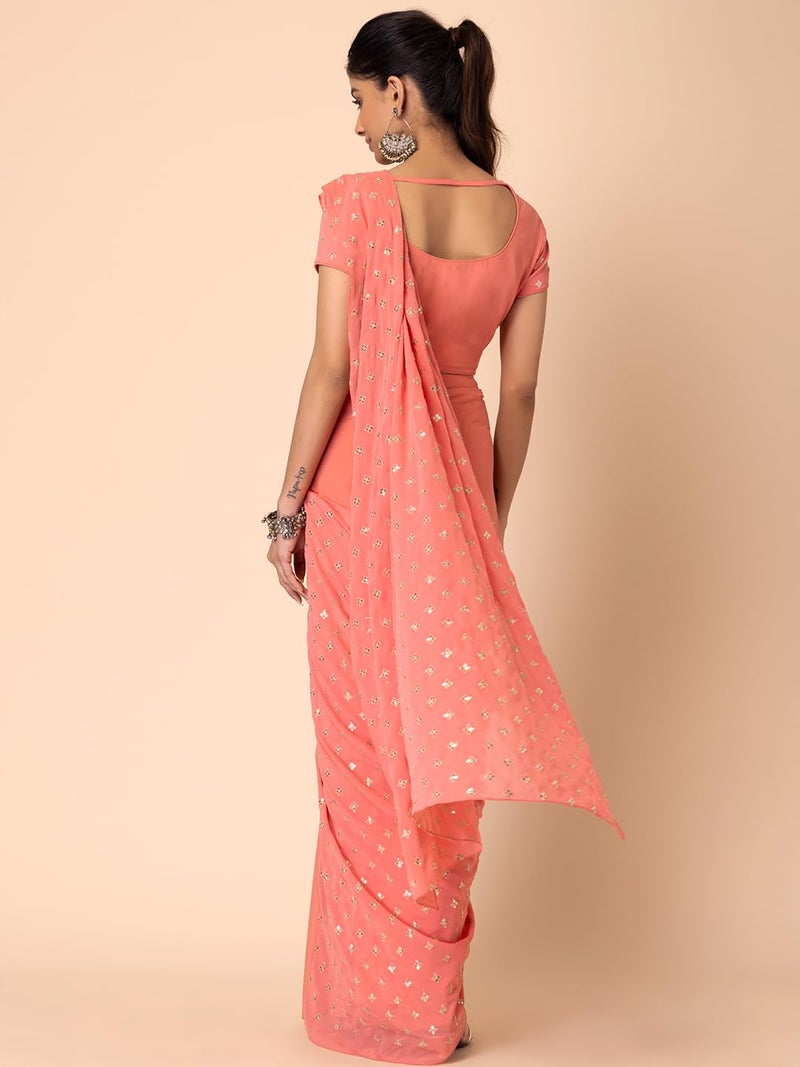Indya Women's Georgette Embroidered Short Sleeve Regular Fit Blouse (ISS00145_Pink S) - Image 4