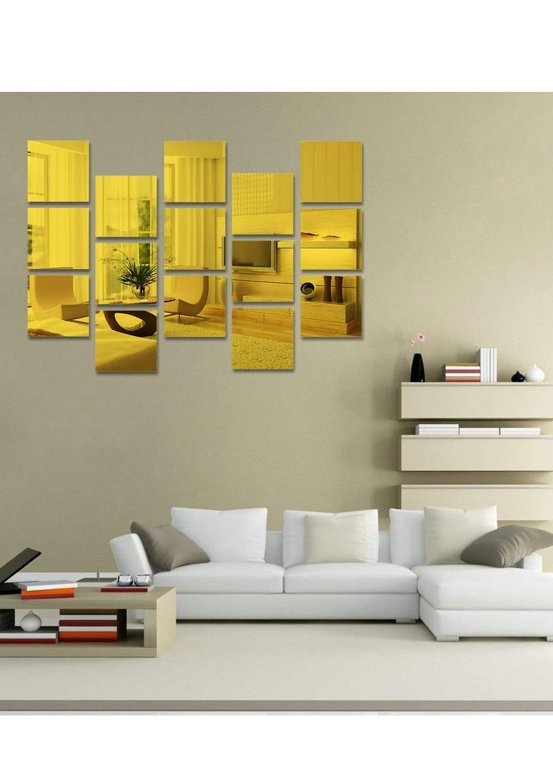 SYOSI - Square Acrylic Mirror Sticker Sheet, 15Pieces 6in Self Adhesive Mirror Wall Decor, Non Glass Mirror Tiles Mirror Stickers for Wall for Bathroom Living Room Bedroom (Gold) - Image 1
