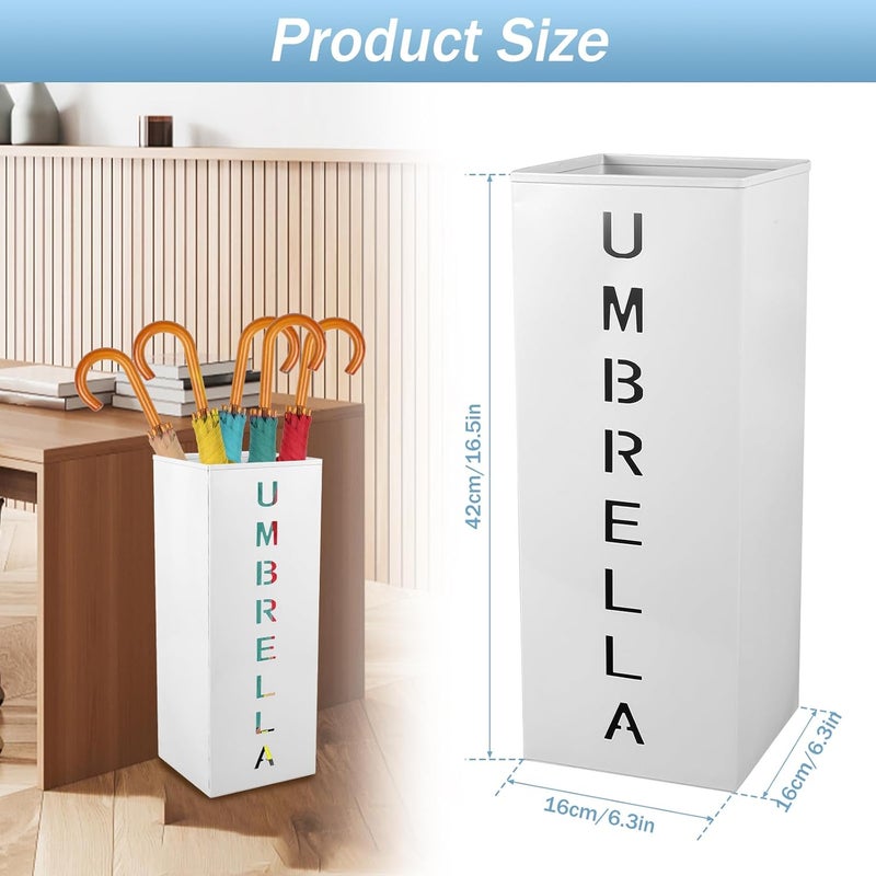 Abizarch Metal Umbrella Stand Holder, 16.5x6.3x6.3inch Square Free Standing Umbrella Rack Decorative Umbrella Holder Bin Multipurpose Walking Sticks Holder for Umbrella Cane Entryway (White) - Image 2
