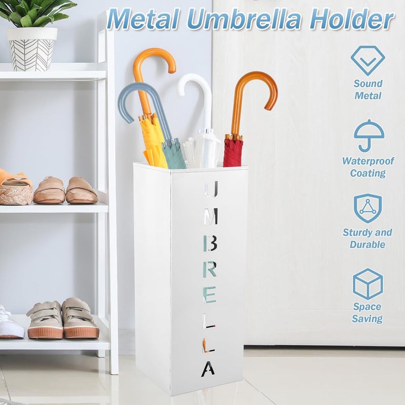 Abizarch Metal Umbrella Stand Holder, 16.5x6.3x6.3inch Square Free Standing Umbrella Rack Decorative Umbrella Holder Bin Multipurpose Walking Sticks Holder for Umbrella Cane Entryway (White) - Image 1