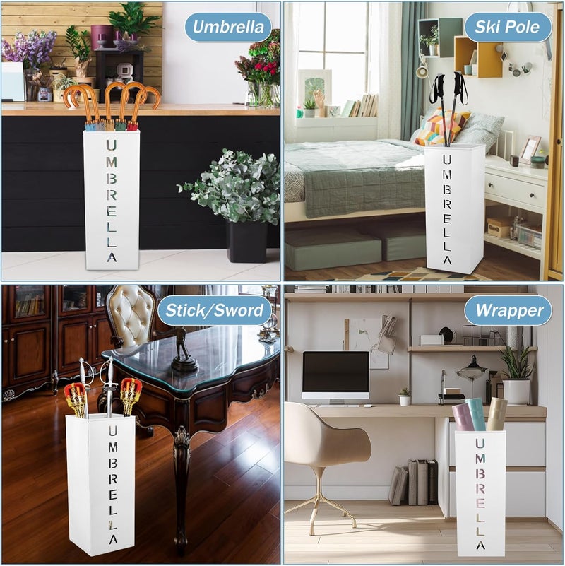 Abizarch Metal Umbrella Stand Holder, 16.5x6.3x6.3inch Square Free Standing Umbrella Rack Decorative Umbrella Holder Bin Multipurpose Walking Sticks Holder for Umbrella Cane Entryway (White) - Image 4