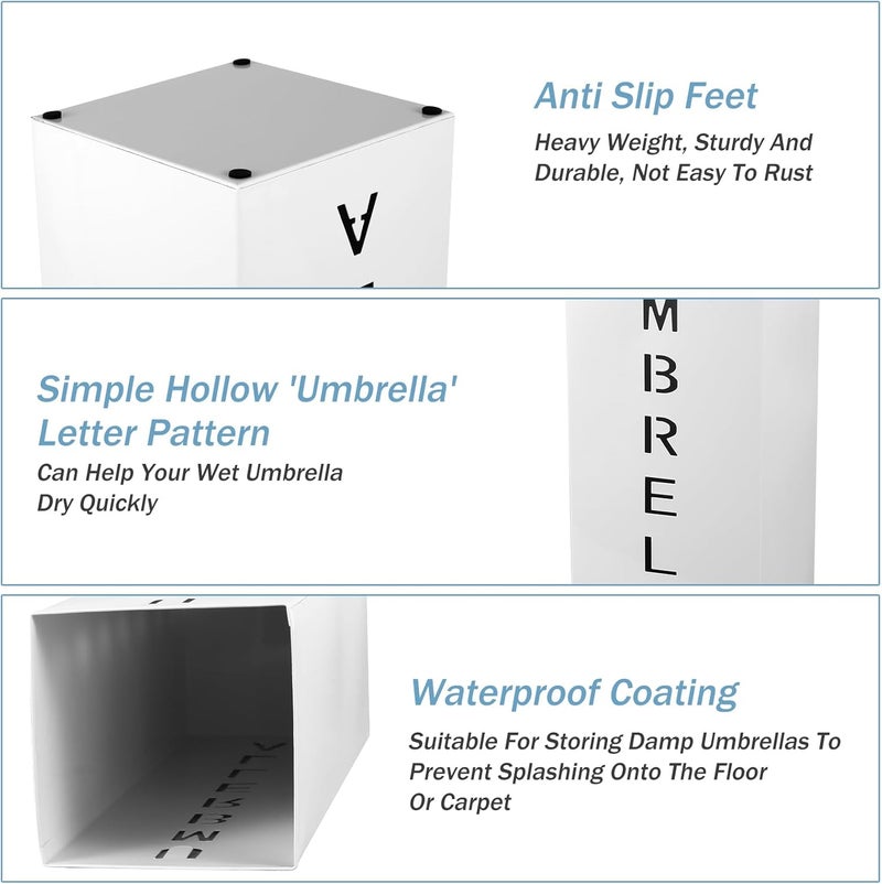 Abizarch Metal Umbrella Stand Holder, 16.5x6.3x6.3inch Square Free Standing Umbrella Rack Decorative Umbrella Holder Bin Multipurpose Walking Sticks Holder for Umbrella Cane Entryway (White) - Image 3