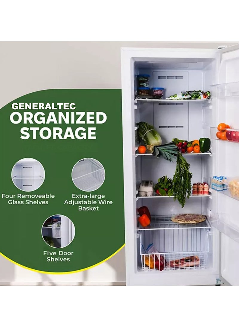 Generaltec Upright Freezer - Inverter Compressor, No Frost, Energy Saving, CFC Free, Low Noise, Adjustable Temperature, Compact & Efficient Design | White - GFU740LNFW