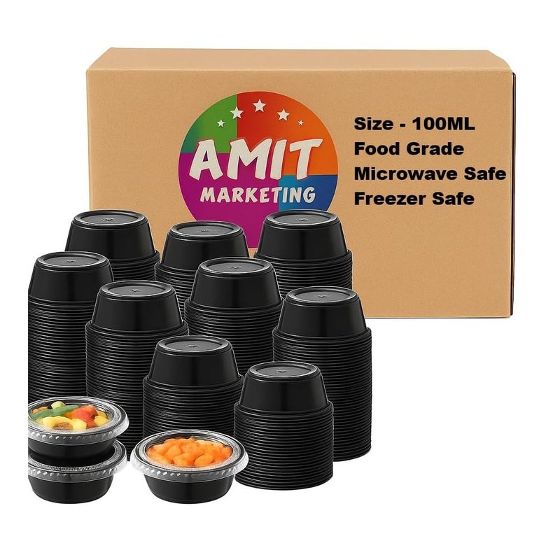 Amit Marketing Round Disposable Food Container with Air-Tight Lid | Leak-Resistant Meal Prep Box | Freezer & Dishwasher Safe | Reusable Containers for Takeaway & Food Storage - Black, 100ml(50Pcs) - Image 5